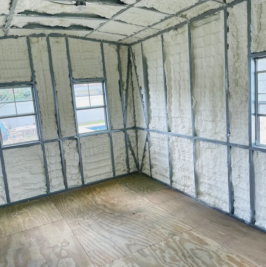 Closed-cell spray foam insulation applied to wall cavities in a residential project in Wyoming